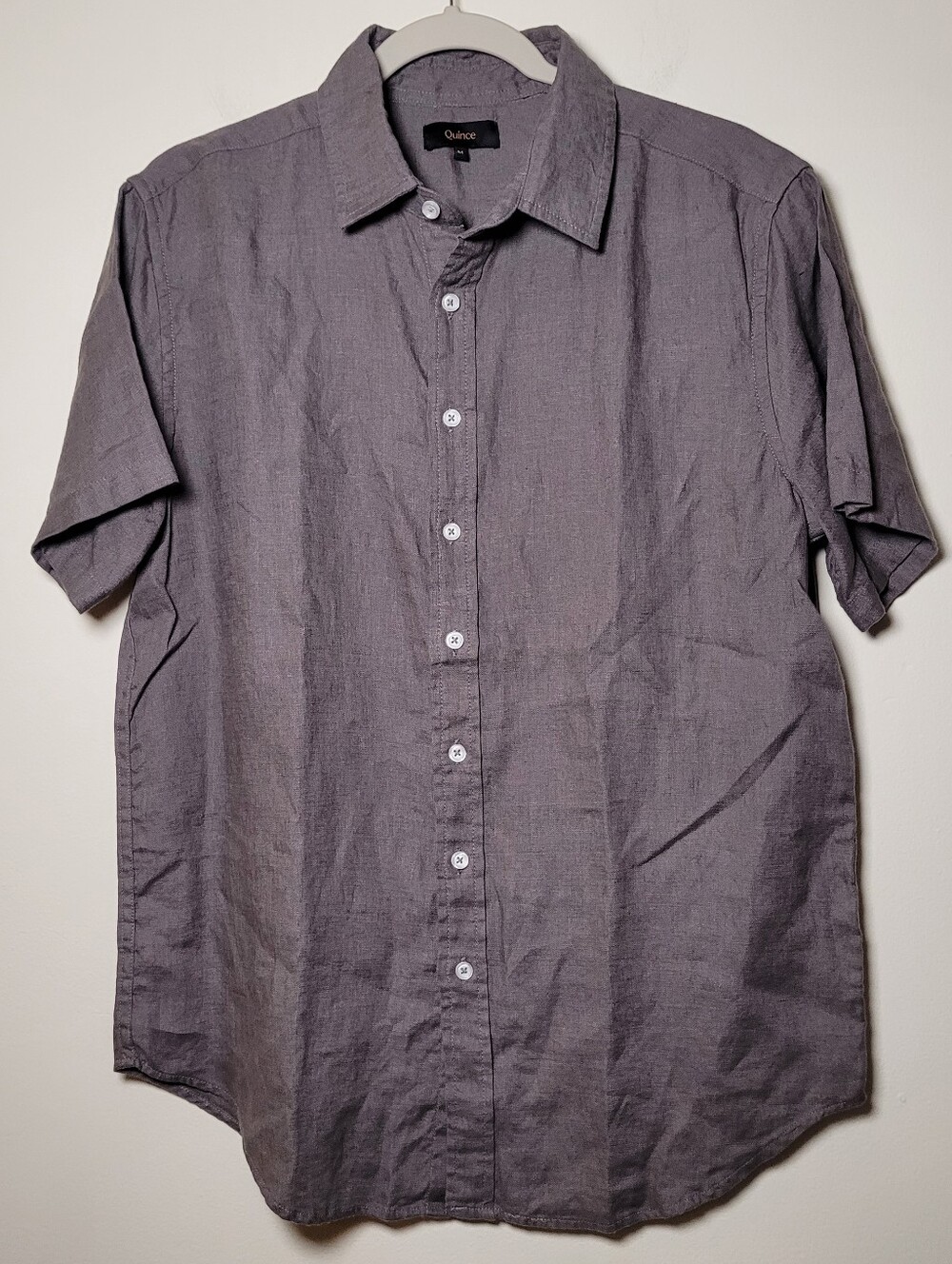 Quince Men’s Short Sleeve Button-Down Shirt Gray Size M Linen Minimalist Beach